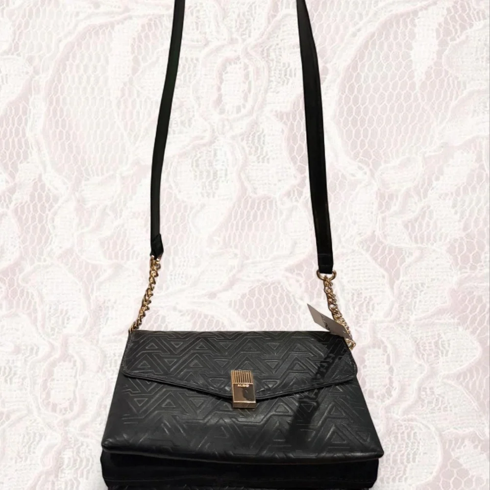 Aldo Black Clutch with Gold Chain Accent - Picture 4 of 5